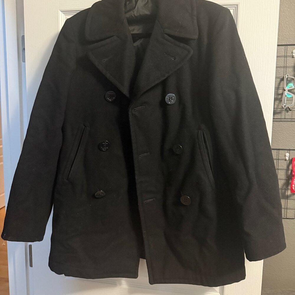 Vintage Military Wool Black Peacoat – Size 36R